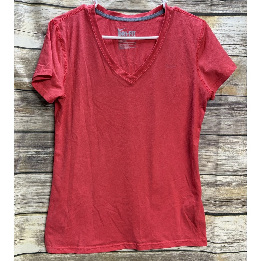 Nike Dri Fit Women's Medium Slim Fit Short Sleeve V-Neck T-Shirt Pink EUC